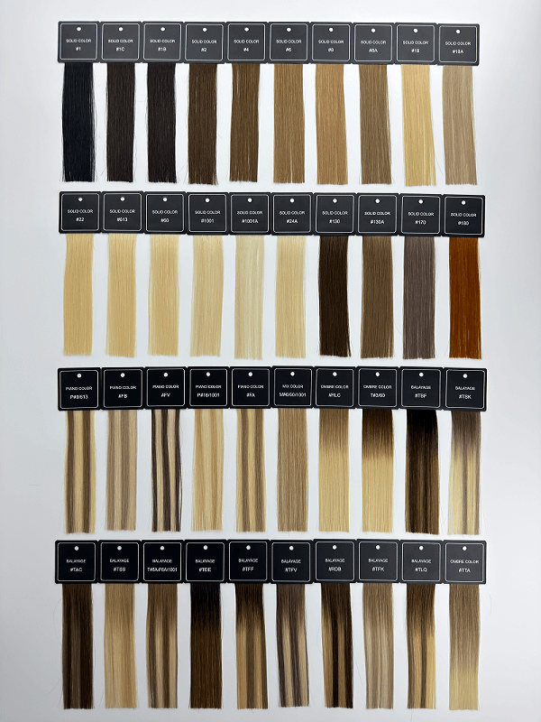 Different shades of human hair extensions for professional color matching
